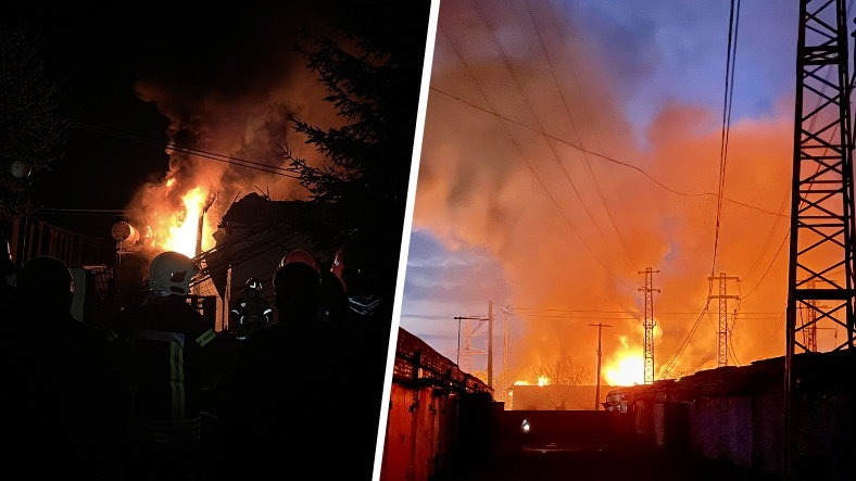 Pożar, który wybuch w wyniku zniszczenia podstacji energetycznych we Lwowie.