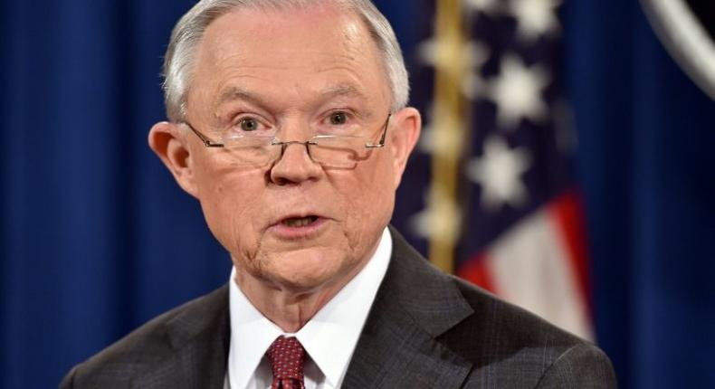 US Attorney General Jeff Sessions speaks during a press conference at the Justice Department in Washington, DC on March 2, 2017