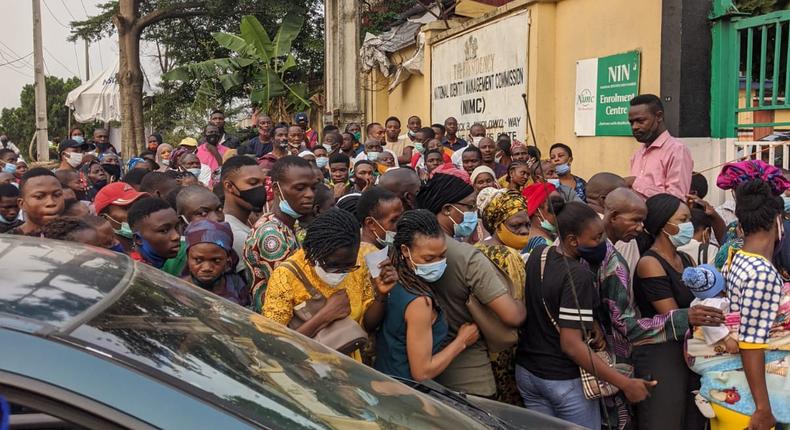 An overcrowded NIMC office in Ikeja, Lagos ( Pulse) 