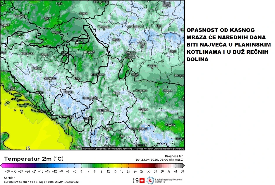 Čubrilo je najavio kasni mraz u planinskim kotlinama i rečnim dolinama