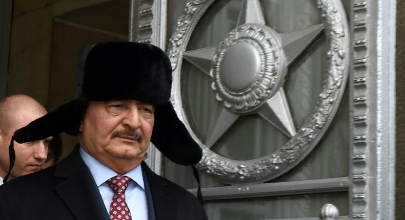 Field Marshal Khalifa Haftar on a November 2016 visit to Moscow