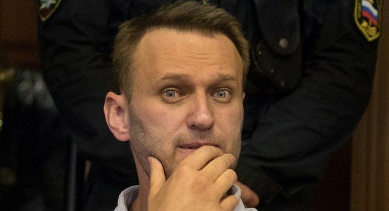 Russian jailed opposition leader Alexei Navalny attends a court hearing in Moscow on June 16, 2017