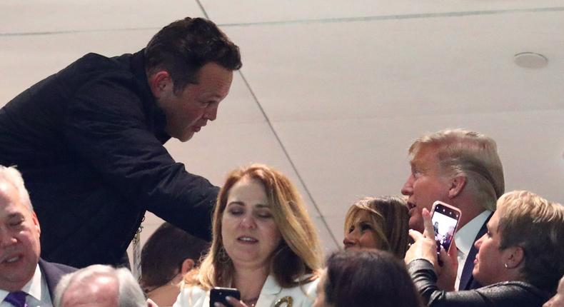 Actor Vince Vaughn greets First Lady Melania Trump and President Donald J. Trump in the College Football Playoff national championship game between the Clemson Tigers and the LSU Tigers at Mercedes Benz Superdome. .JPG