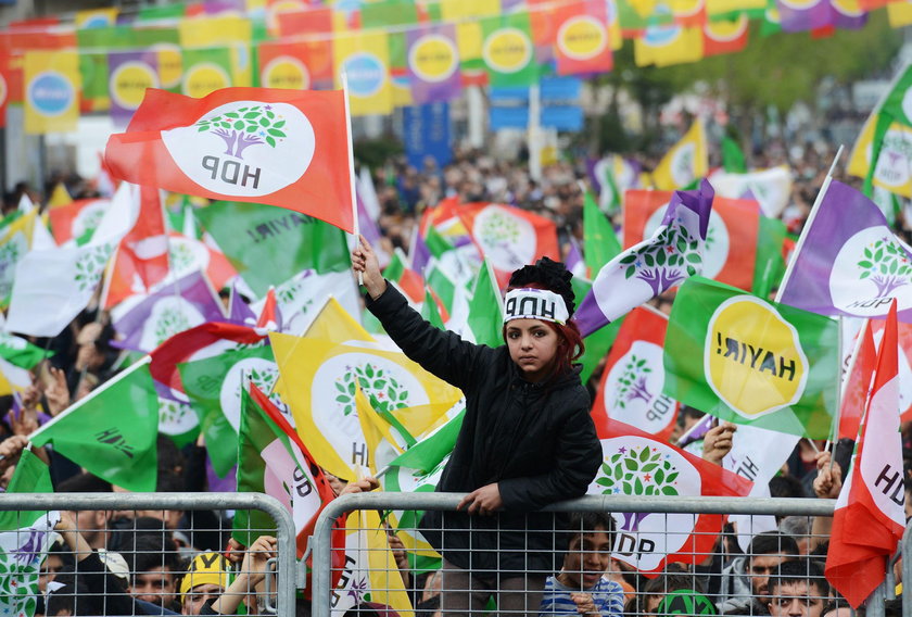 Supporters of Turkey's pro-Kurdish opposition Peoples' Democratic Party gather during a rally for th