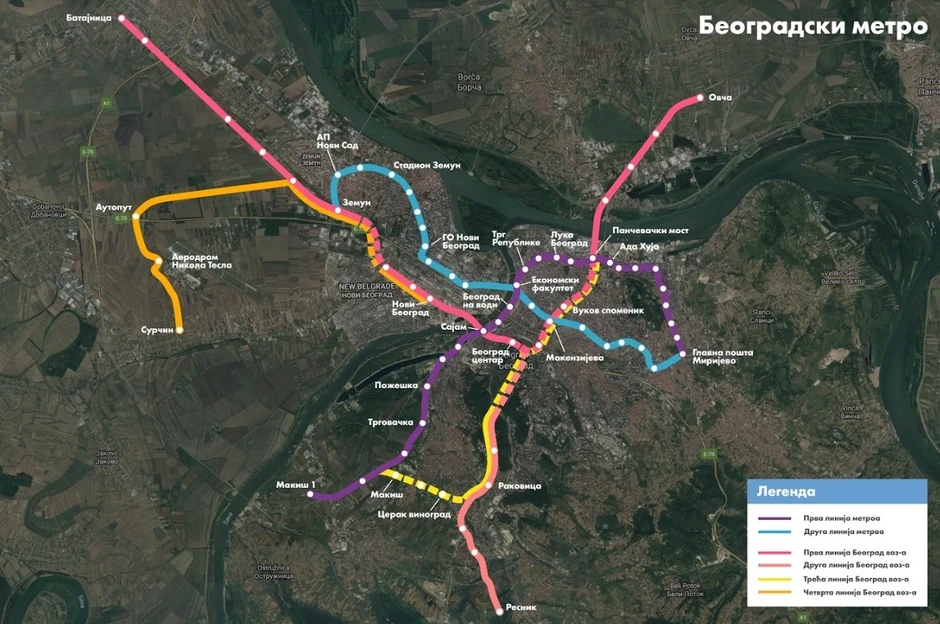 Mapa metroa, ali i četiri linije BG voza