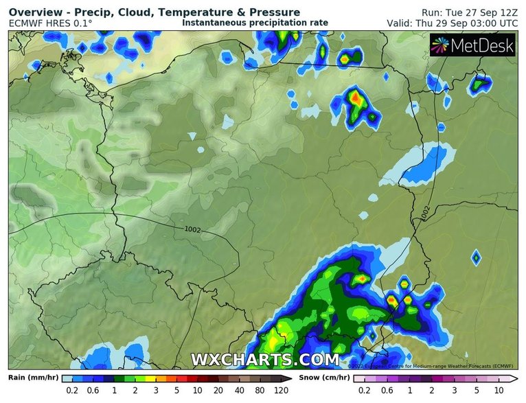 W nocy zaznaczy się kolejna strefa opadów