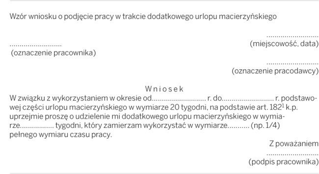 Wzór wniosku o podjęcie pracy w trakcie dodatkowego urlopu macierzyńskiego