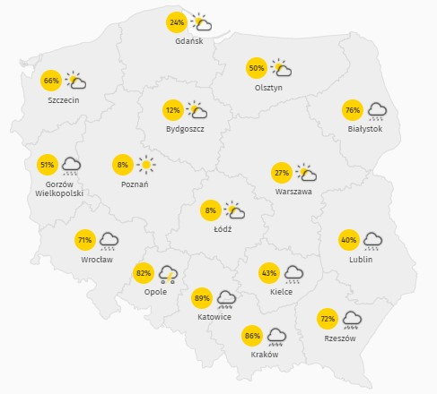 Prognoza zachmurzenia w czwartek 13 maja