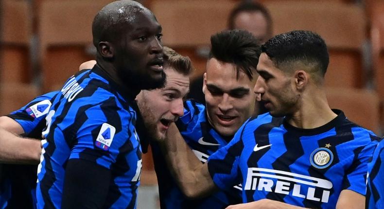Inter Milan defender Milan Skriniar (2ndL) scored the only goal against Atalanta in the San Siro