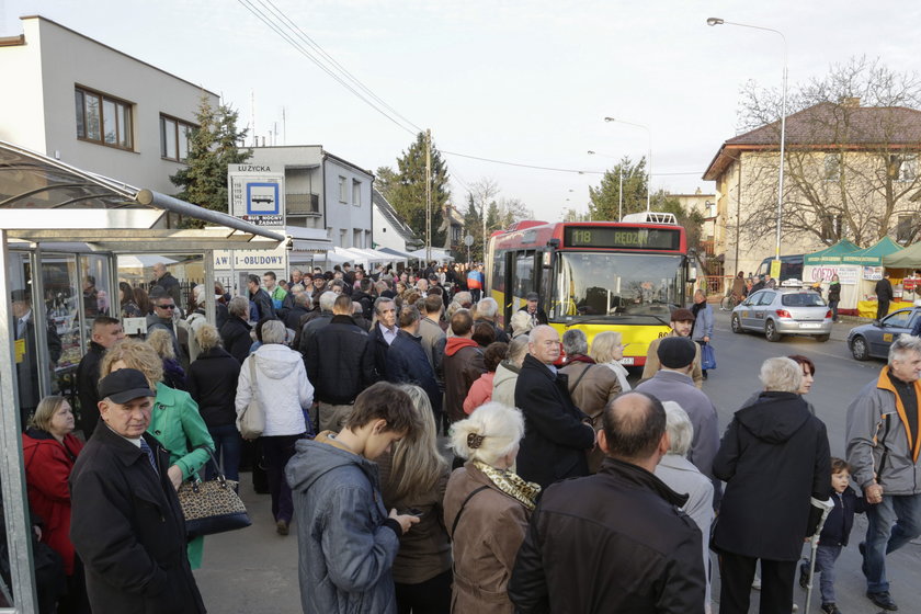 Wszystkich Świętych. Pasażerowie tłoczą się na przystanku przy ul. Łużyckiej we Wrocławiu