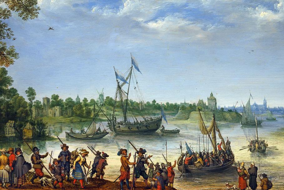 „Pożegnanie Ojców Pielgrzymów w Delfshaven”, obraz Adama Willaertsa z 1620 r.Fot. alamy/be&W