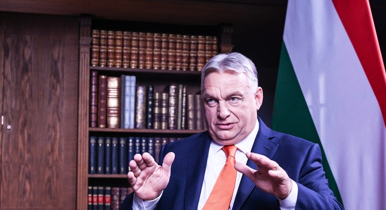 Hungarian prime minister speaking with Bild's deputy chief editor Paul Ronzheimer in Budapest on July 7, 2024.Courtesy of Welt/Daniel Biskup