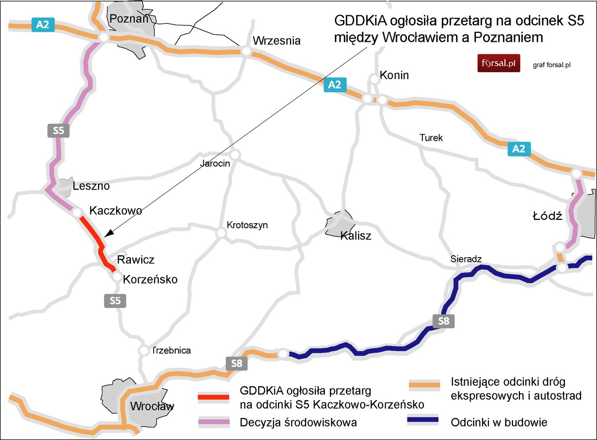 GDDKiA ogłosiła przetarg na odcinek S5 między Wrocławiem a Poznaniem