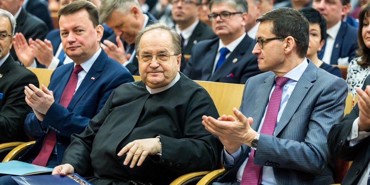 Mariusz Błaszczak, o. Tadeusz Rydzyk, Mateusz Morawiecki