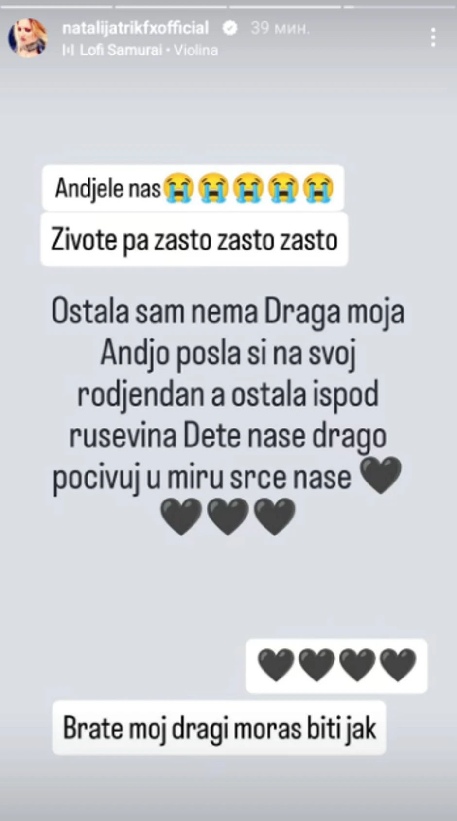 Natalija povodom nesreće