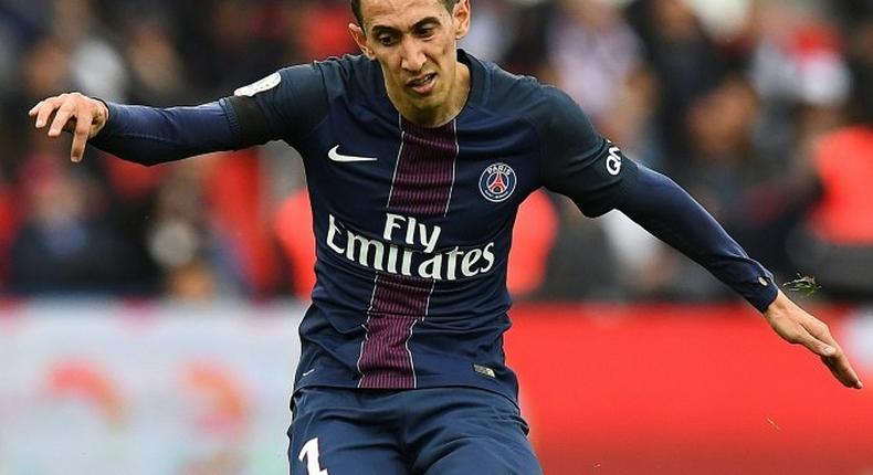 Paris Saint-Germain's Angel Di Maria, seen in action during their French Ligue 1 match against Montpellier, at the Parc des Princes stadium in Paris, on April 22, 2017