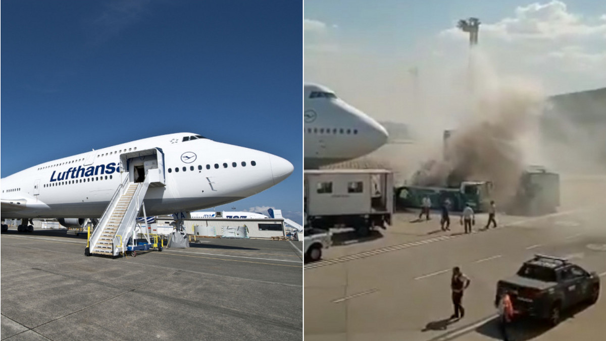 Holownik zapalił się w pobliżu Boeinga 747-8 Lufthansy w Buenos Aires.