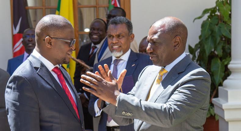 President William Ruto with Law Society of Kenya President Eric Theuri at State House on October 24,2022.