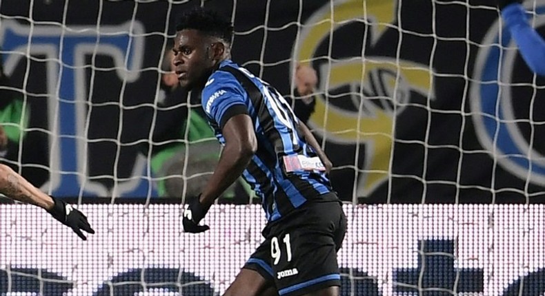 Atalanta's forward Duvan Zapata (C) scored a hat-trick against his former club Udinese.