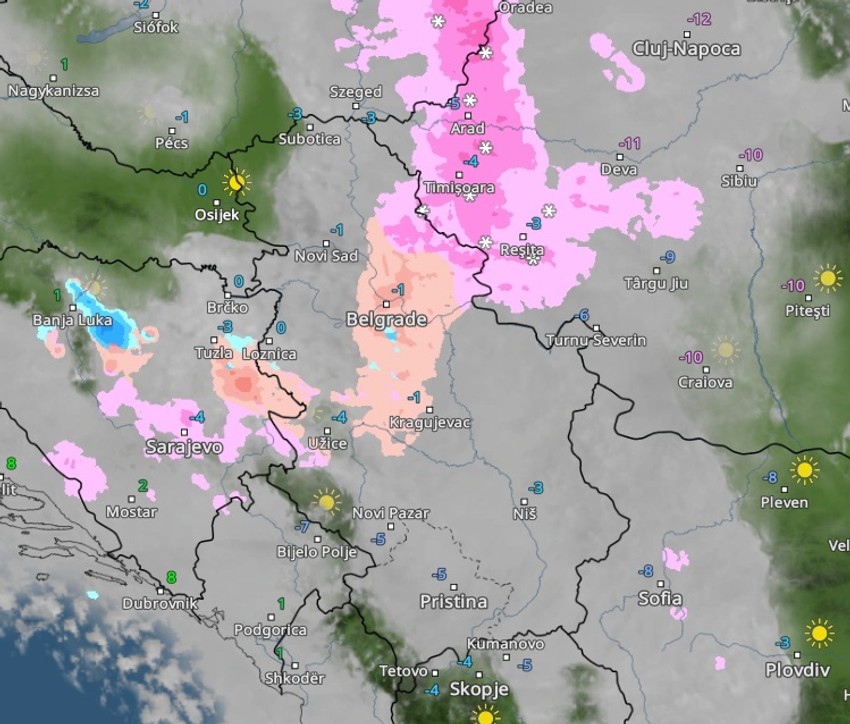 Sneg i ledena kiša u 8 ujutru