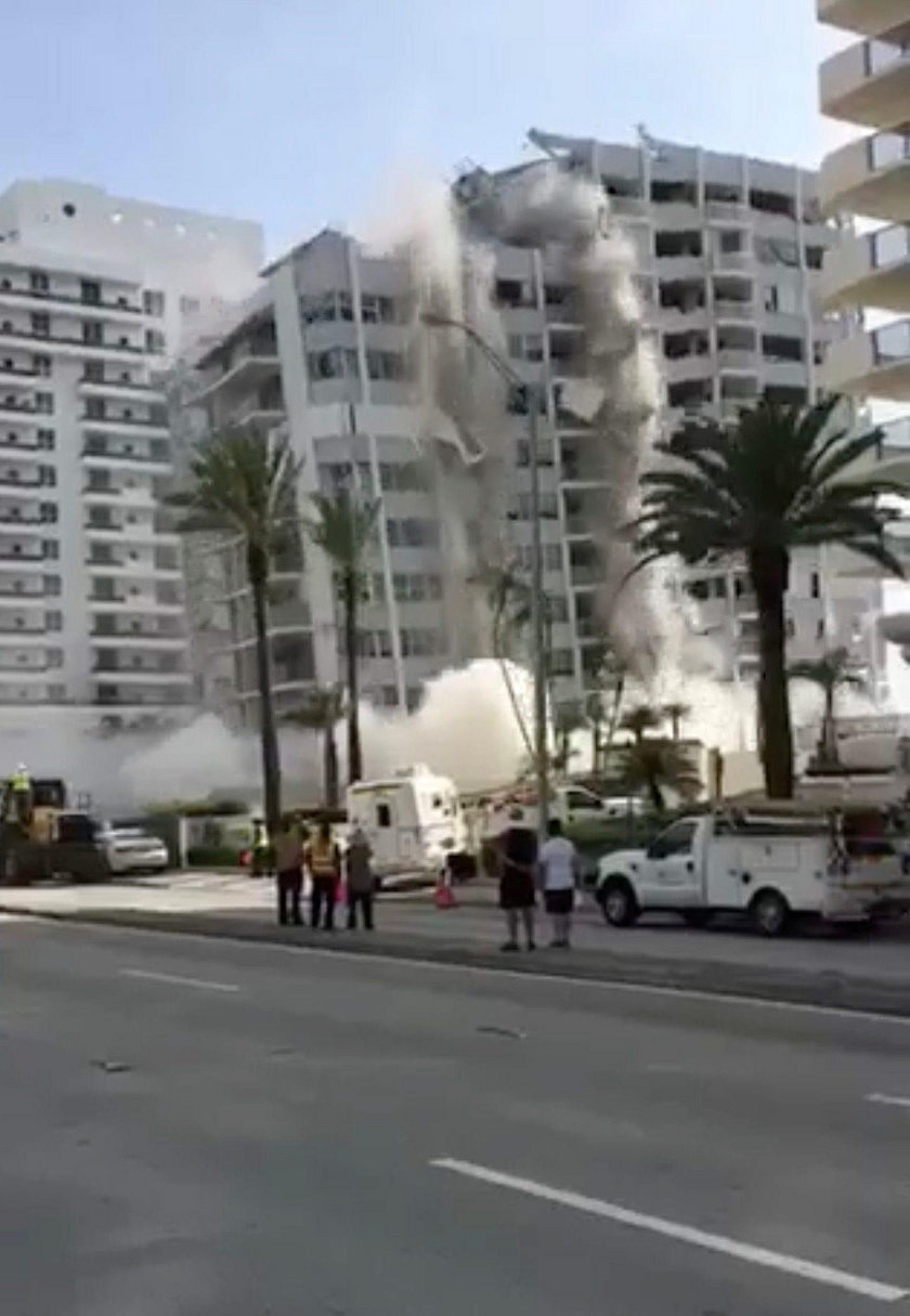 A building is seen collapsing in Miami