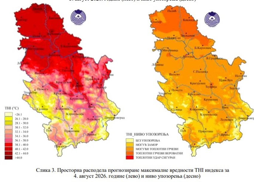 Indeks toplotnog stresa u utorak