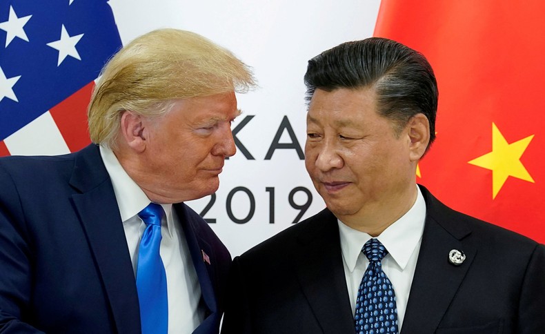 US President Donald Trump with Chinese President Xi Jinping at the start of their bilateral meeting at the G20 leaders summit in Osaka, Japan, on June 29, 2019.REUTERS/Kevin Lamarque/File Photo/File Photo
