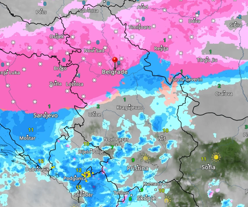 Kretanje padavina u nedelju u Srbiji u 11 časova 