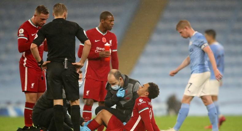 Liverpool have been hit by a huge list of injuries, including to Trent Alexander-Arnold (bottom centre)