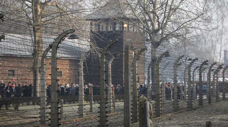 Az egykori auschwitz-birkenaui náci német koncentrációs tábor felszabadítása 75. évfordulójának alkalmából a helyszínen rendezett ünnepség résztvevői a lengyelországi Oswiecimben / Fotó: MTI EPA