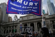 U.S. president Trump's supporters fight with Protesters during march in New York