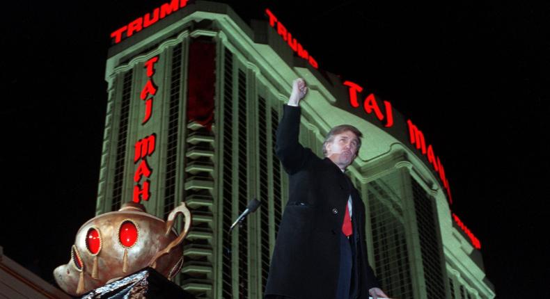 President Donald Trump at hi Taj Mahal casino in New Jersey.