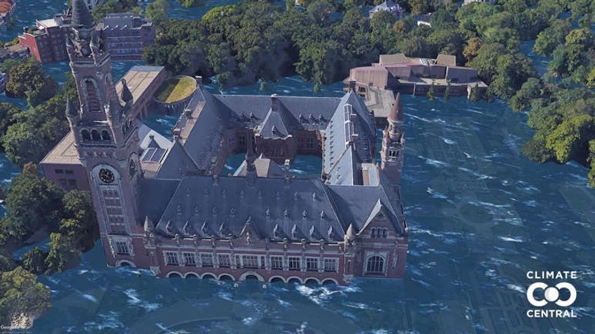 U Hagu, Palata mira je posebno sedište Međunarodnog suda pravde Ujedinjenih nacija. Pošto je Holandija već delimično ispod nivoa mora, prete joj još gore posledice nego mnogim drugim zemljama.