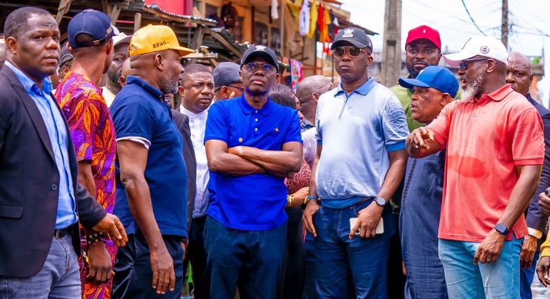 Governor Babajide Sanwo-Olu during a visit to Lagos Island for an on-site inspection of some areas affected by floods [LASG]
