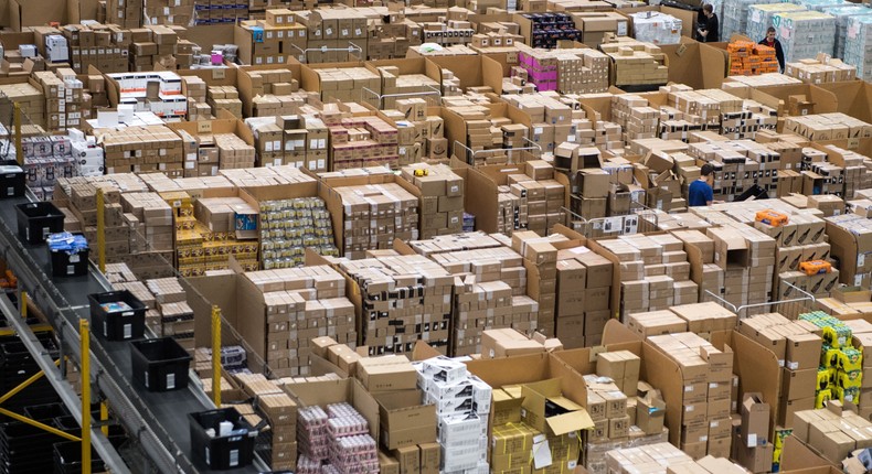 An Amazon warehouse in England in 2017.