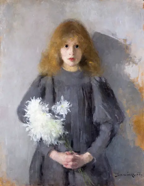 Boznańska &quot;Girl with chrysanthemums&quot; / domena publiczna