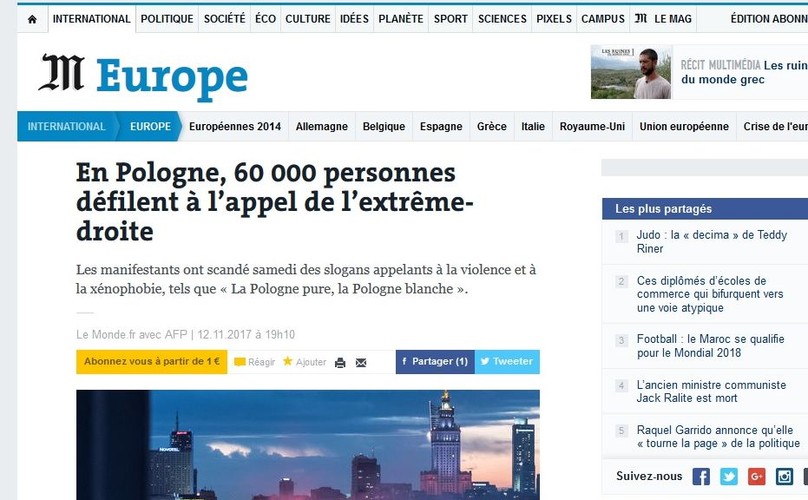 'Le Monde' o Marszu Niepodległości