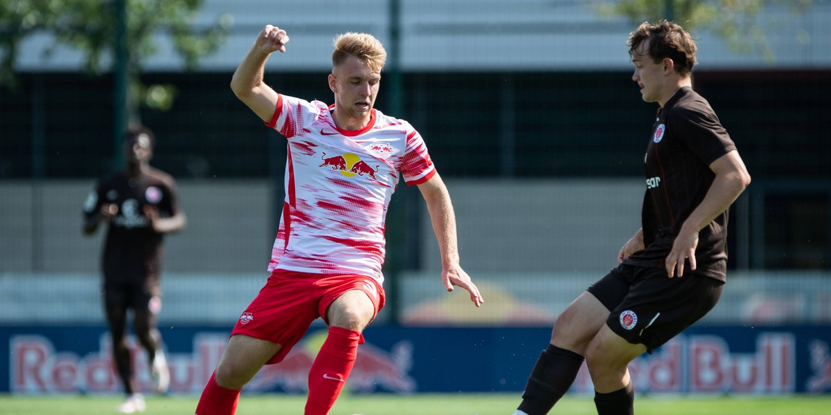 Leipzigs Daniel Krasucki. RB Leipzig U19 - FC St. Pauli U19. Red Bull Akademie, Leipzig, 21.08.2021.