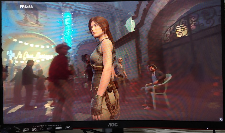 Kadr z gry Shadow of The Tomb Raider w testowanym przez nas wcześniej 165 Hz monitorze marki AOC, 83 klatki na sekundę