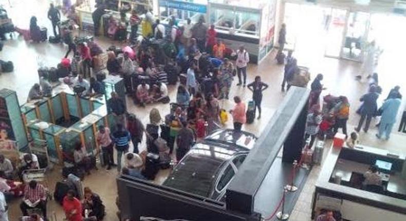 Stranded passengers at the Lagos airport