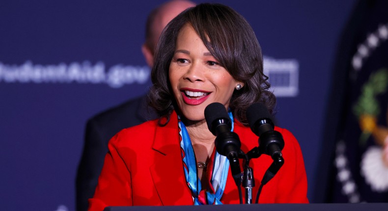 Rep. Lisa Blunt Rochester (D-DE) speaks before U.S. President Joe Biden's remarks on student debt relief at Delaware State University on October 21, 2022.Anna Moneymaker/Getty Images