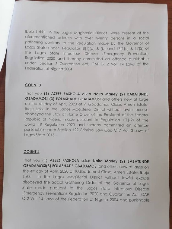 The four count charges brought against Naira Marley [Lawanson]