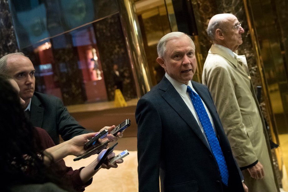 Jeff Sessions enters the Trump Tower in New York City.