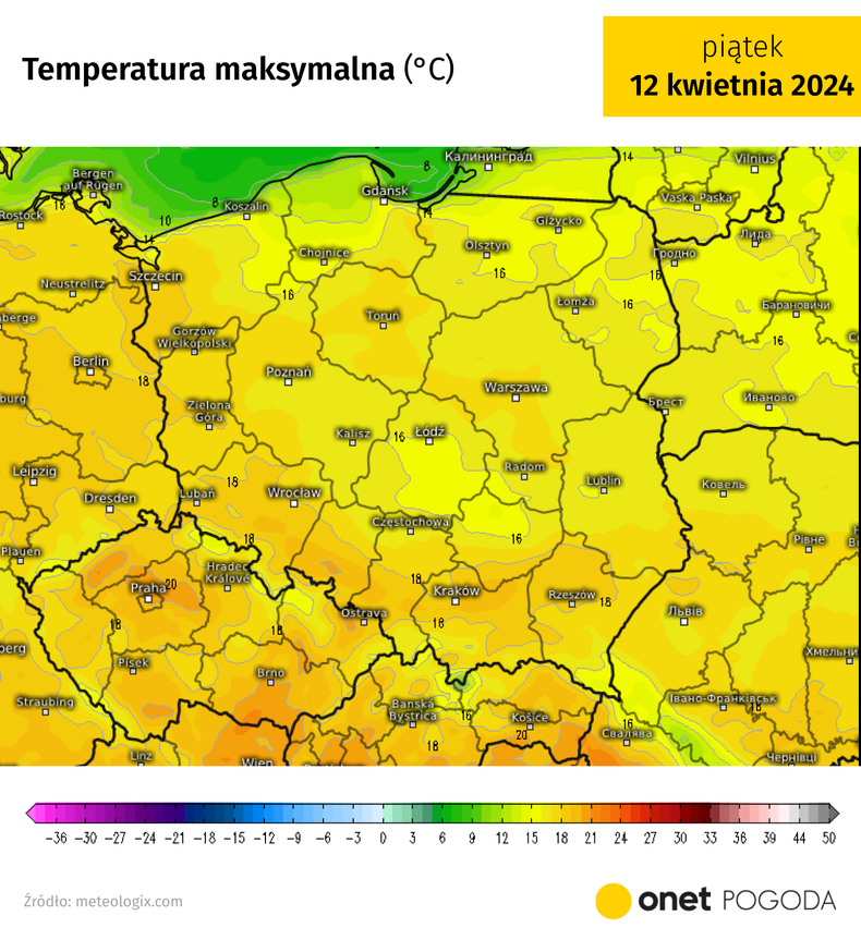 Na termometrach zobaczymy dziś przeważnie od 16 do 20 st. C