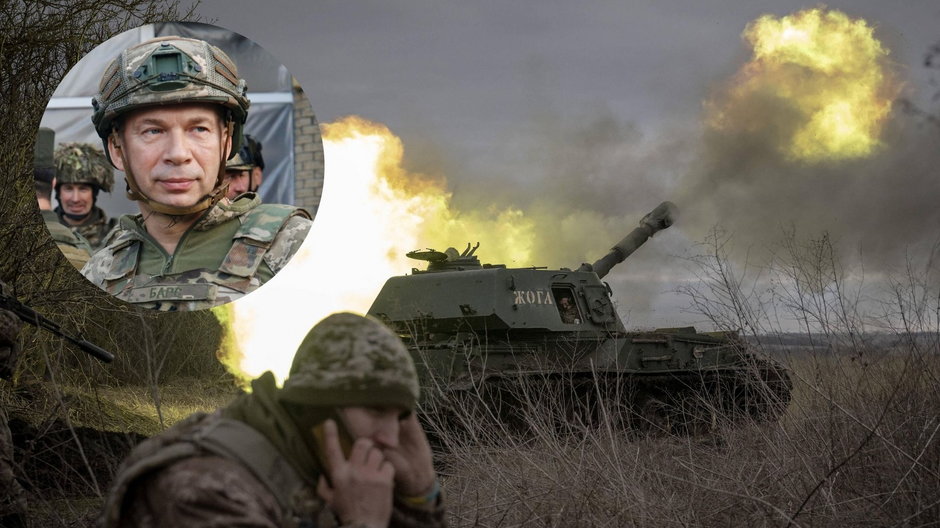 Ukraiński żołnierz strzela w kierunku Awdijiwki w obwodzie donieckim, Ukraina, 28 grudnia 2023 r.; Naczelny dowódca wojsk ukraińskich Ołeksandr Syrski, 4 października 2022 r. (zdjęcie ilustracyjne)