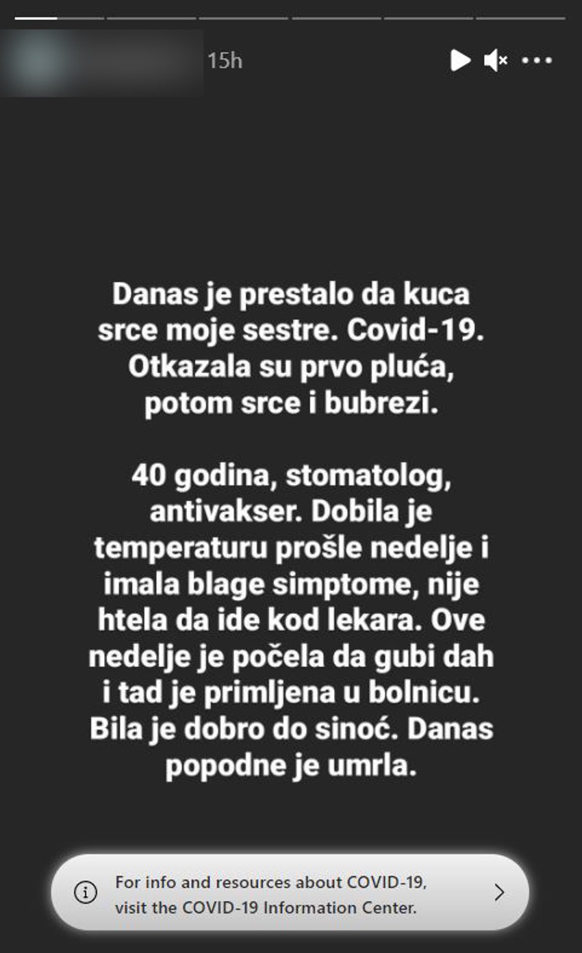 Objava Jelene S.S na Instagramu