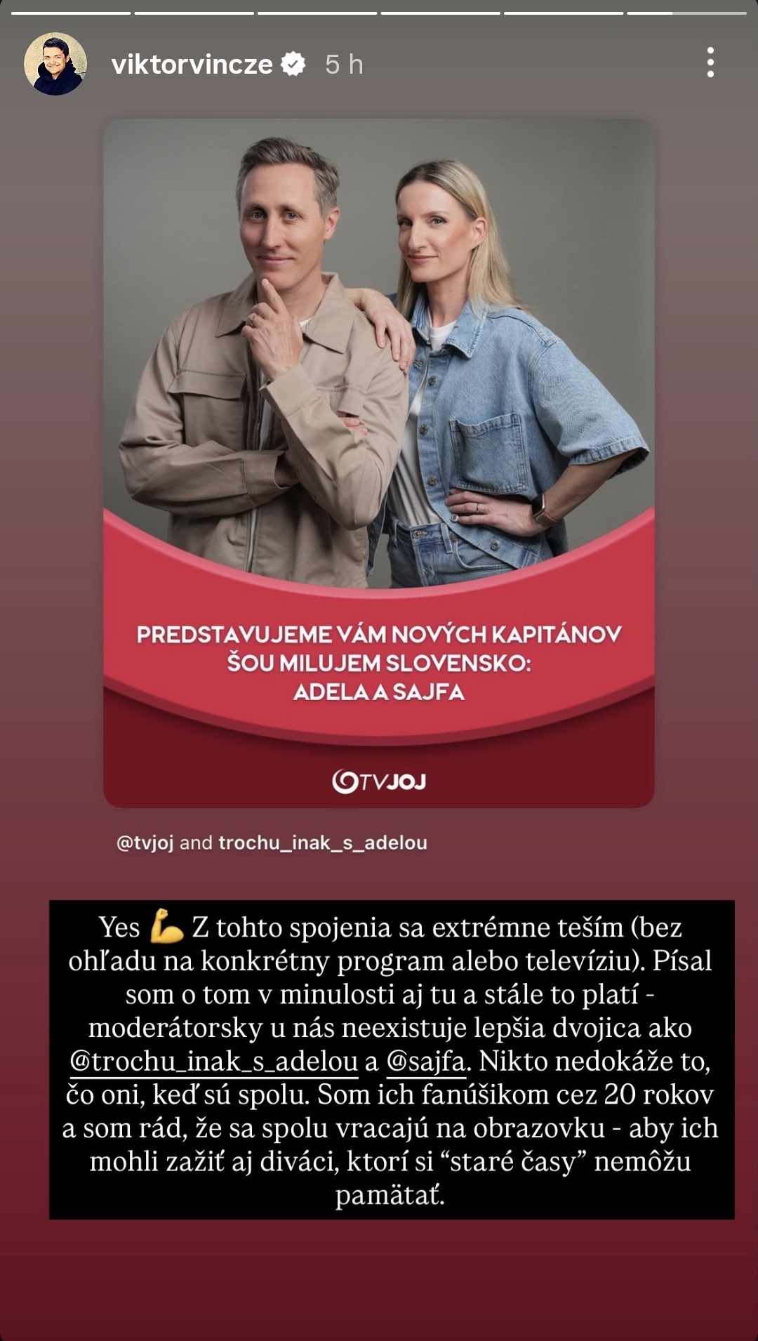 Viktor Vincze odhalil, čo si myslí o tom, že Adela Vinczeová a Sajfa sa stali kapitánmi v relácii Milujem Slovensko na JOJke.