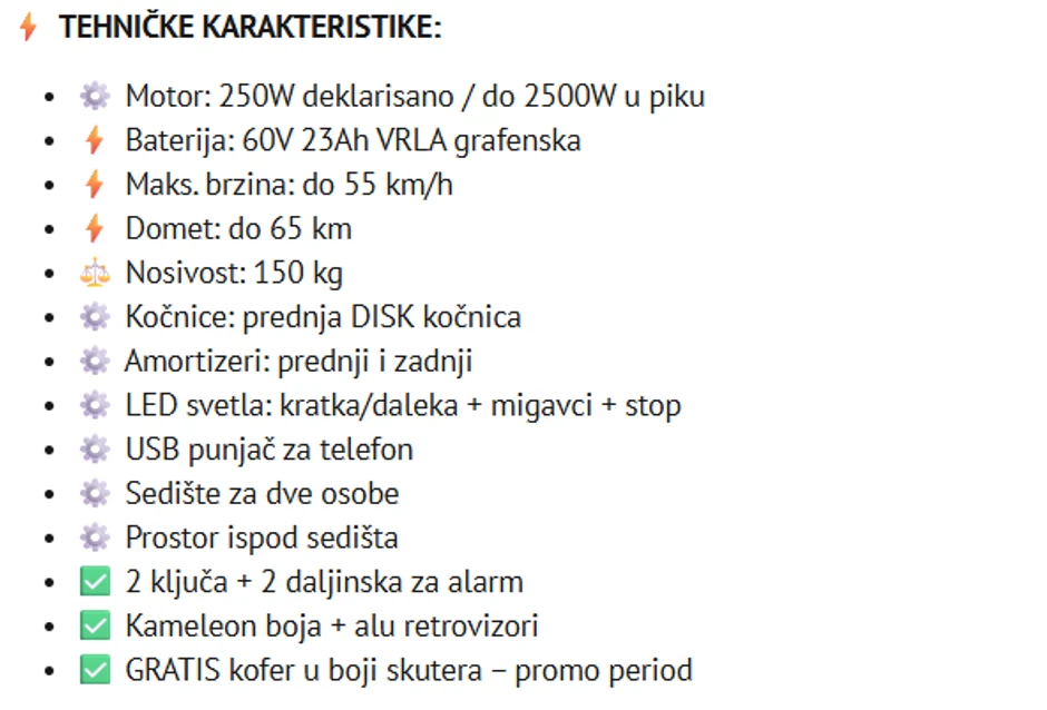 opis tehničkih karakteristika