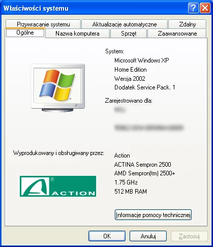Po zakończeniu procedury konfiguracyjnej komputer zgłosił się z Windows XP Home Edition z pierwszym zbiorem poprawek. Systemowa informacja o konfiguracji podawała prawidłowe informacje o nazwie procesora oraz częstotliwości pracy i oznaczeniu wydajności.