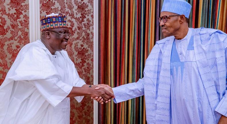 President of the Senate Ahmad Lawan met with President Muhammadu Buhari in his office, at the Presidential Villa, Abuja. Abuja. [Twitter/@SPNigeria